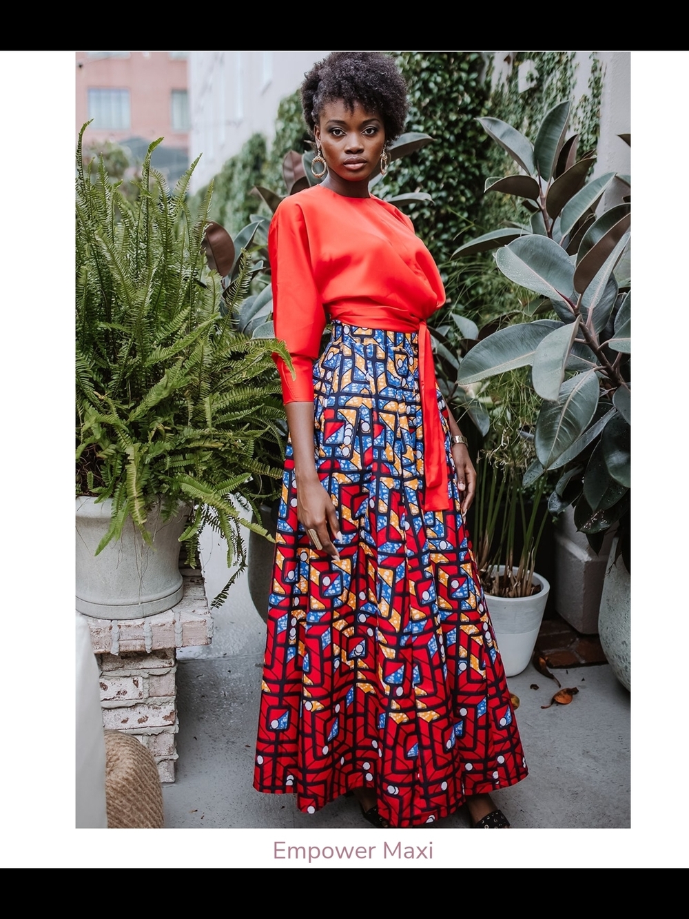 Vibrant Red Geometric Print Maxi Skirt
